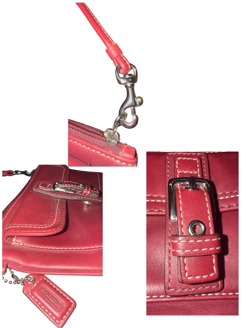 Coach Leather Wristlet Wallet Burgundy with Silver Buckle Zip Hardware - Picture 3 of 7